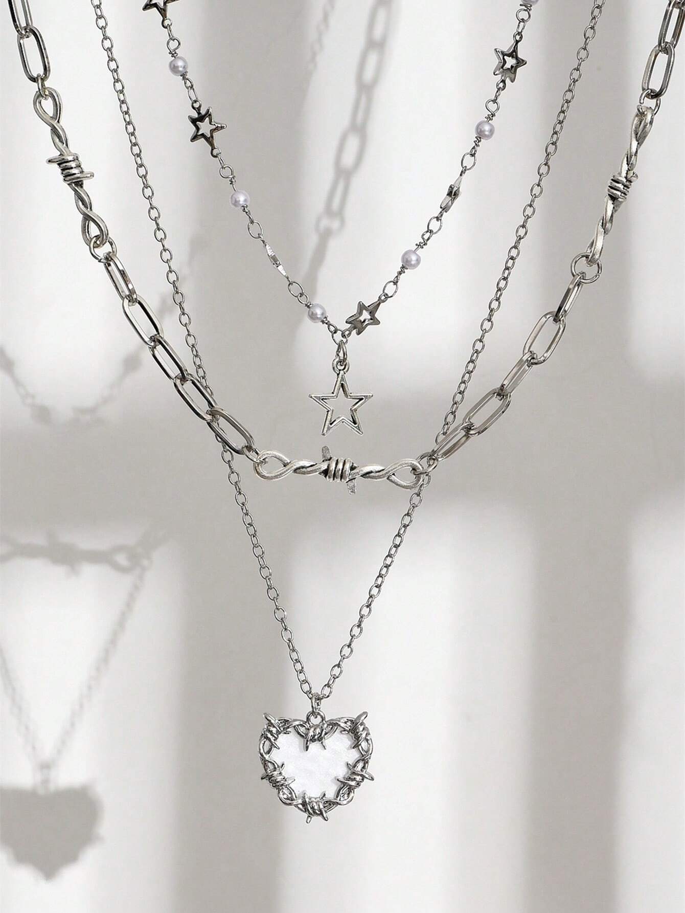 2Pcs Multi-Color Retro Dark Punk Style Multi-Layered Rice Bead Metal Thorn Heart Star Pendant Necklaces, Valentine'S Day Gift for Female Friends Valentines,Mom,Mother,Mother'S Day,Gift