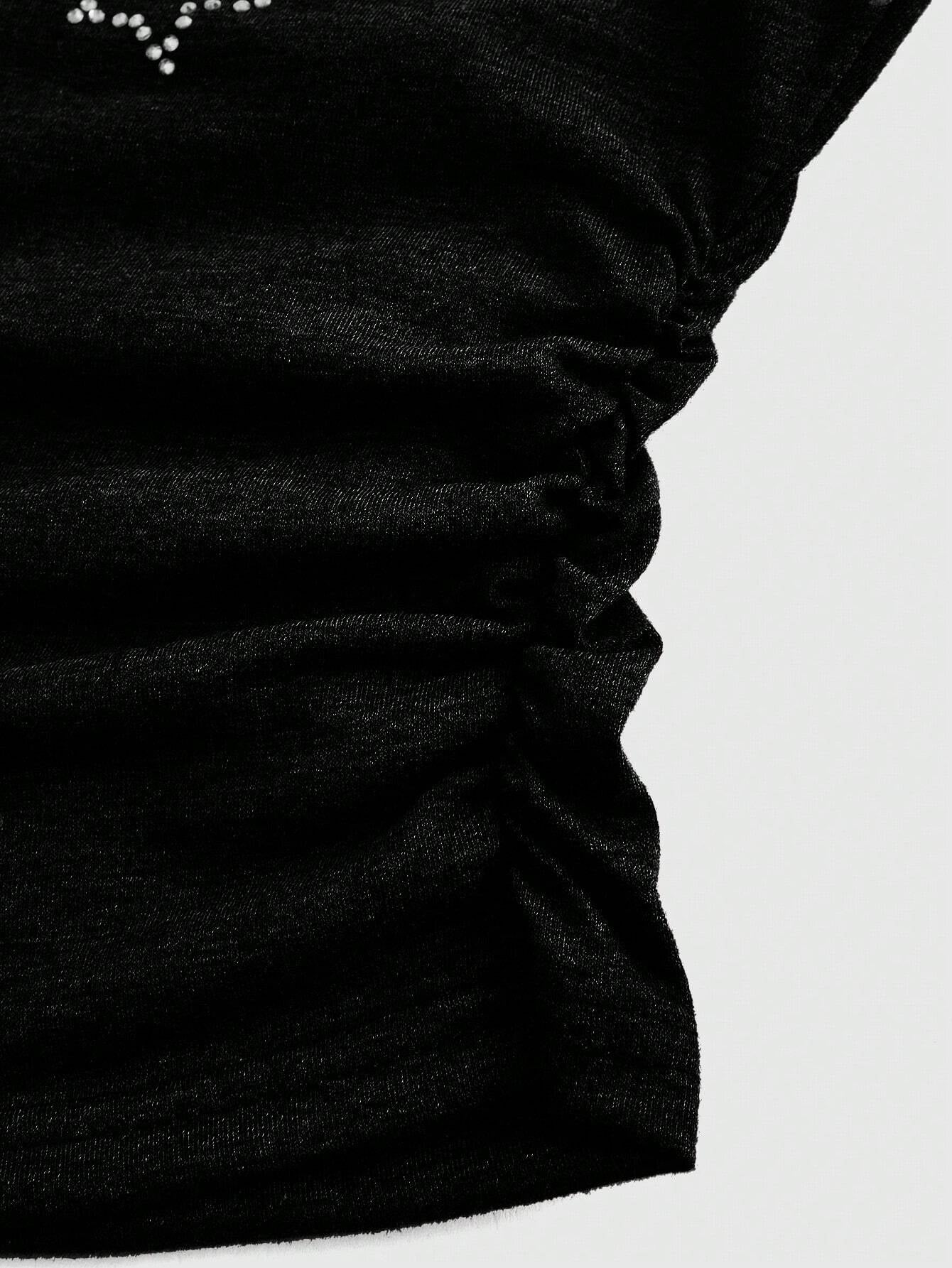 ROMWE Grunge Punk Gyaru Strapless Black Star Print Rhinestone Women Top, for Carnival