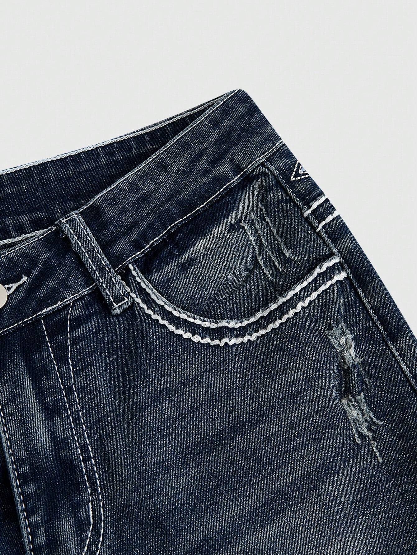 ROMWE Grunge Punk Y2K Retro Midriff Pocket Cross Wing Embroidery Fitted Flare plus Size Jeans