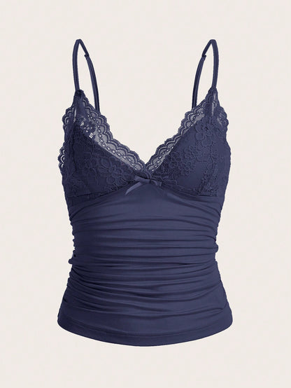 ICON Women'S Lace Patchwork Pleated Y2K Cami Tank Top