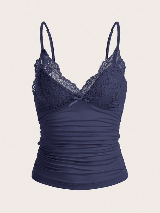 ICON Women'S Lace Patchwork Pleated Y2K Cami Tank Top