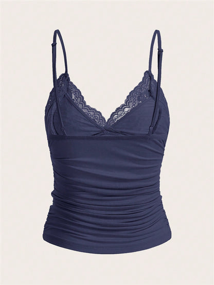 ICON Women'S Lace Patchwork Pleated Y2K Cami Tank Top