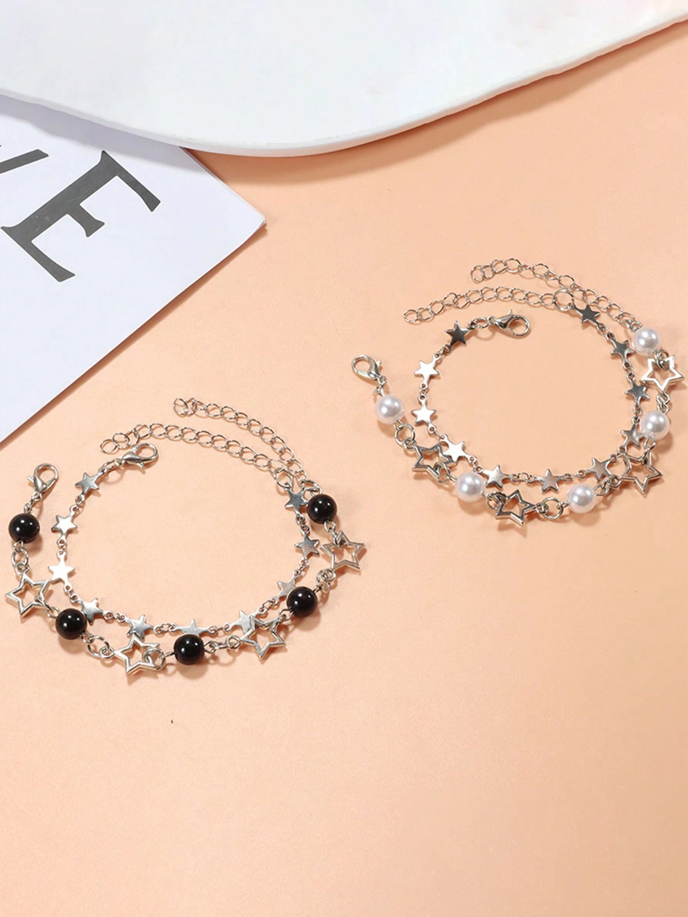 2Pcs Y2K Celebrity Couple Bracelet Set, Faux Pearl & Star Friendship Bracelet, Perfect Gift for Festivals