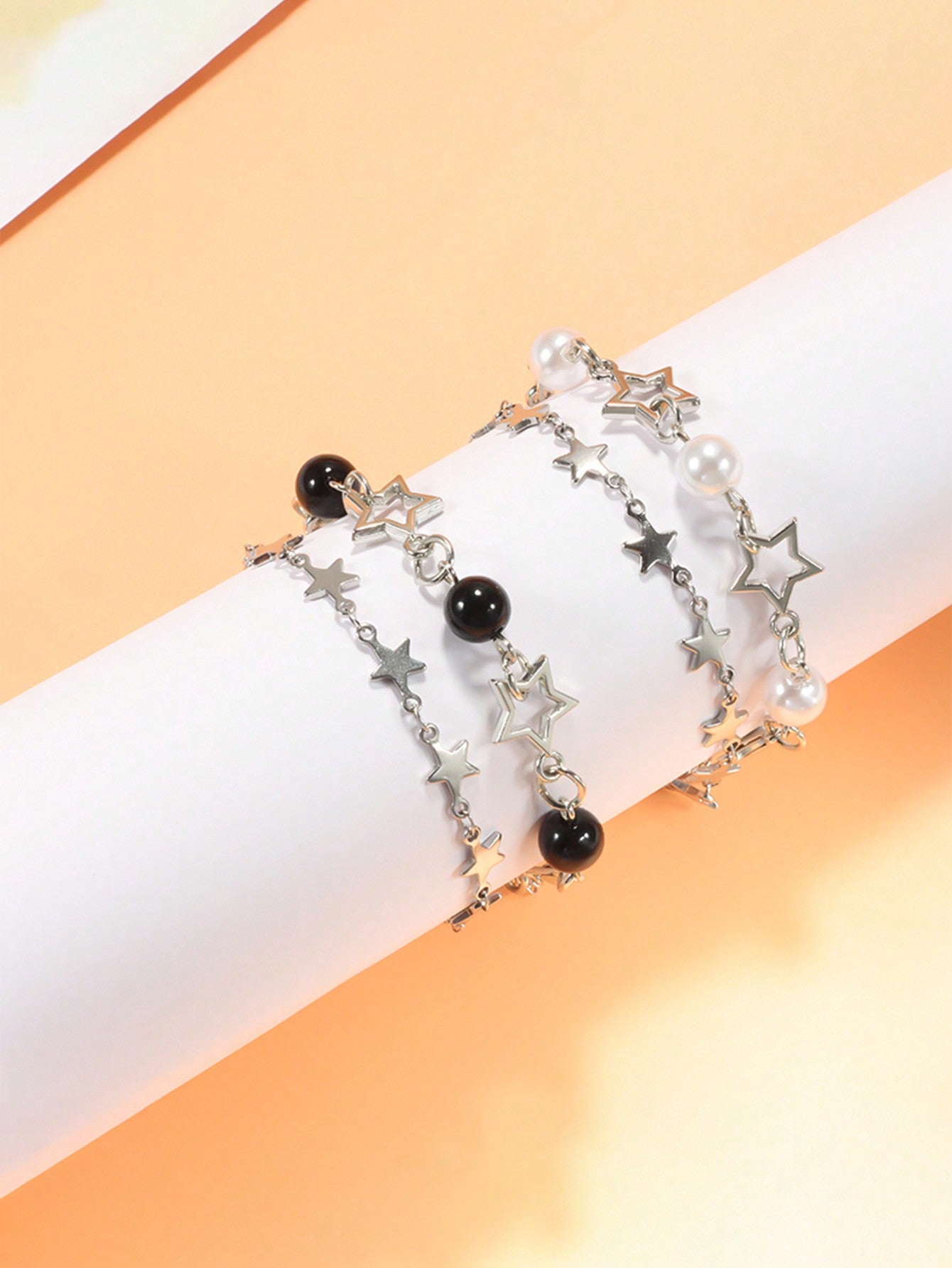 2Pcs Y2K Celebrity Couple Bracelet Set, Faux Pearl & Star Friendship Bracelet, Perfect Gift for Festivals