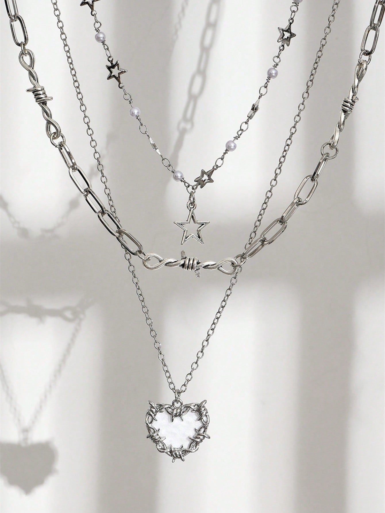 2Pcs Multi-Color Retro Dark Punk Style Multi-Layered Rice Bead Metal Thorn Heart Star Pendant Necklaces, Valentine'S Day Gift for Female Friends Valentines,Mom,Mother,Mother'S Day,Gift