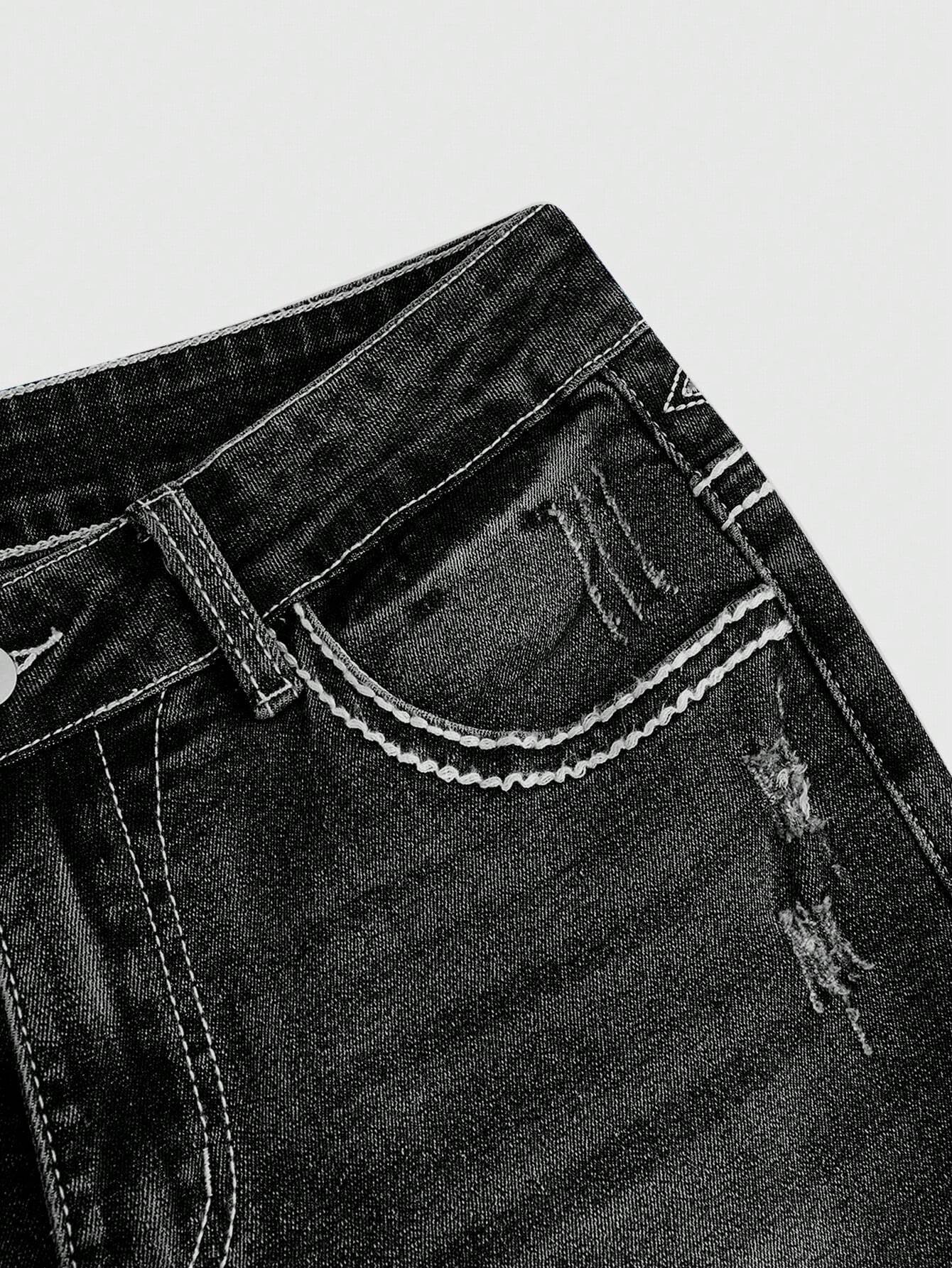 ROMWE Grunge Punk Y2K Vintage Flare Low Waist Jeans for Women, Pocket Cross Embroidery Slim Fit Flared Jeans