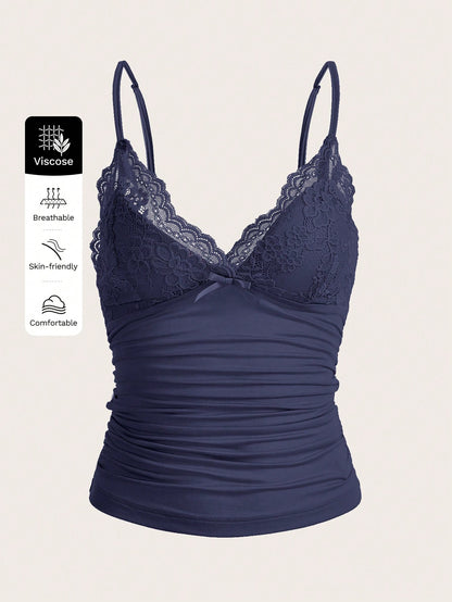 ICON Women'S Lace Patchwork Pleated Y2K Cami Tank Top