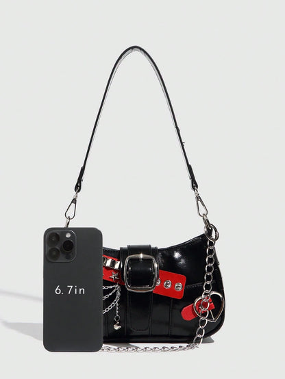 Y2K Lace Bow Bag with Unique Star & Moon Design Silver Shoulder Chain Crossbody Bag, Versatile for Streetwear, Party Outfits, Also Suitable as a Gift. Starry Print Black Handbag for Women