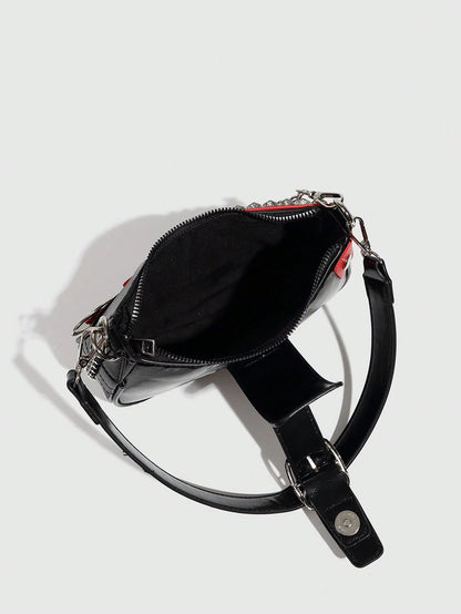 Y2K Lace Bow Bag with Unique Star & Moon Design Silver Shoulder Chain Crossbody Bag, Versatile for Streetwear, Party Outfits, Also Suitable as a Gift. Starry Print Black Handbag for Women