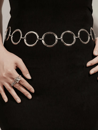 1Pc Women Metallic Silver Circle Waist Chain, Versatile Cinch Waist Vintage Belt, Fit Dresses, Coats, Jeans for Daily Wear & Occasions Summer, School Fall, Autumn, Halloween