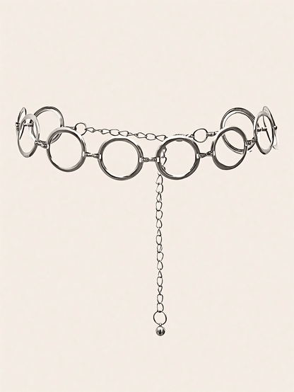 1Pc Women Metallic Silver Circle Waist Chain, Versatile Cinch Waist Vintage Belt, Fit Dresses, Coats, Jeans for Daily Wear & Occasions Summer, School Fall, Autumn, Halloween