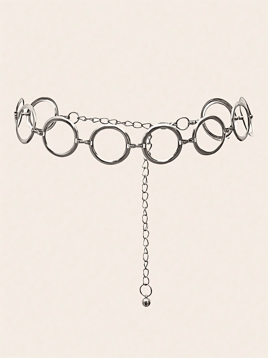 1Pc Women Metallic Silver Circle Waist Chain, Versatile Cinch Waist Vintage Belt, Fit Dresses, Coats, Jeans for Daily Wear & Occasions Summer, School Fall, Autumn, Halloween