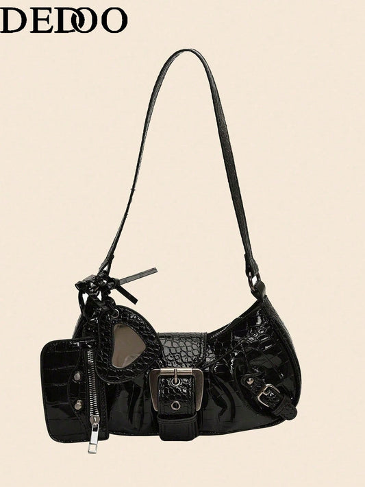 Dedoo 1Pc Vintage Rivet Decor Y2K Gothic Style Fashion Square Decor Women'S Shoulder Bag, Suitable for Daily Outings, Niche Design, Steampunk, Gothic, Ideal for Cool Girl Street Style, Also Perfect for Music Festivals, Concerts, Rock Style, Showcasing 2000S Fashion