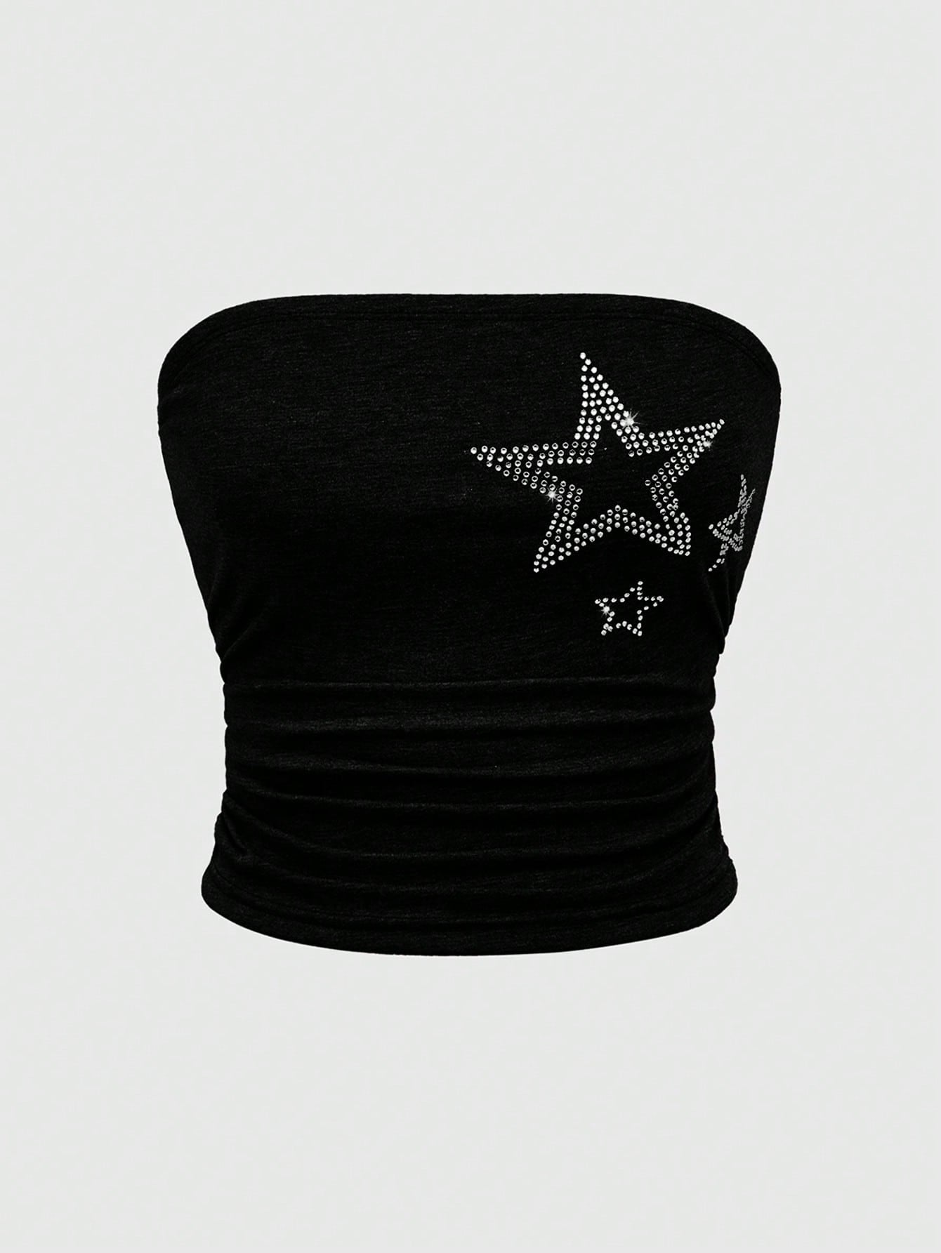 ROMWE Grunge Punk Gyaru Strapless Black Star Print Rhinestone Women Top, for Carnival