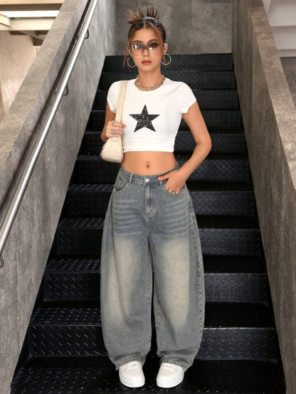 Teen Girls' Retro Vintage Y2K Style 2000S Casual Boyfriend Baggy Denim Jeans for Streetwear Outfits,Girls' Summer Boho Rave Concert Outfits Festival Outfits