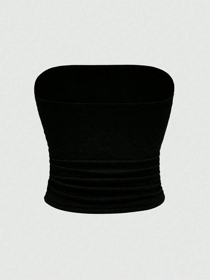 ROMWE Grunge Punk Gyaru Strapless Black Star Print Rhinestone Women Top, for Carnival