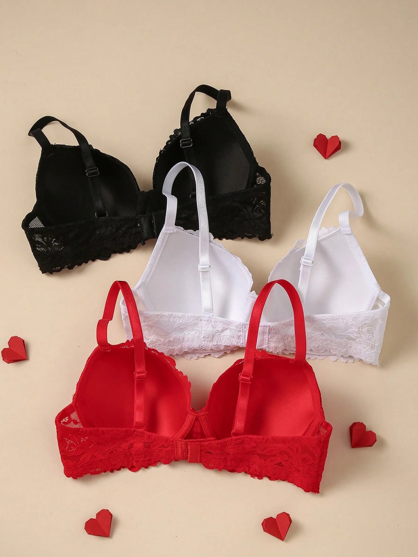 3Pcs/Set Valentine'S Day Lace Underwire Bra Set for Women