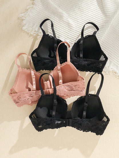 3Pcs Floral Lace Underwire Bra Lingerie