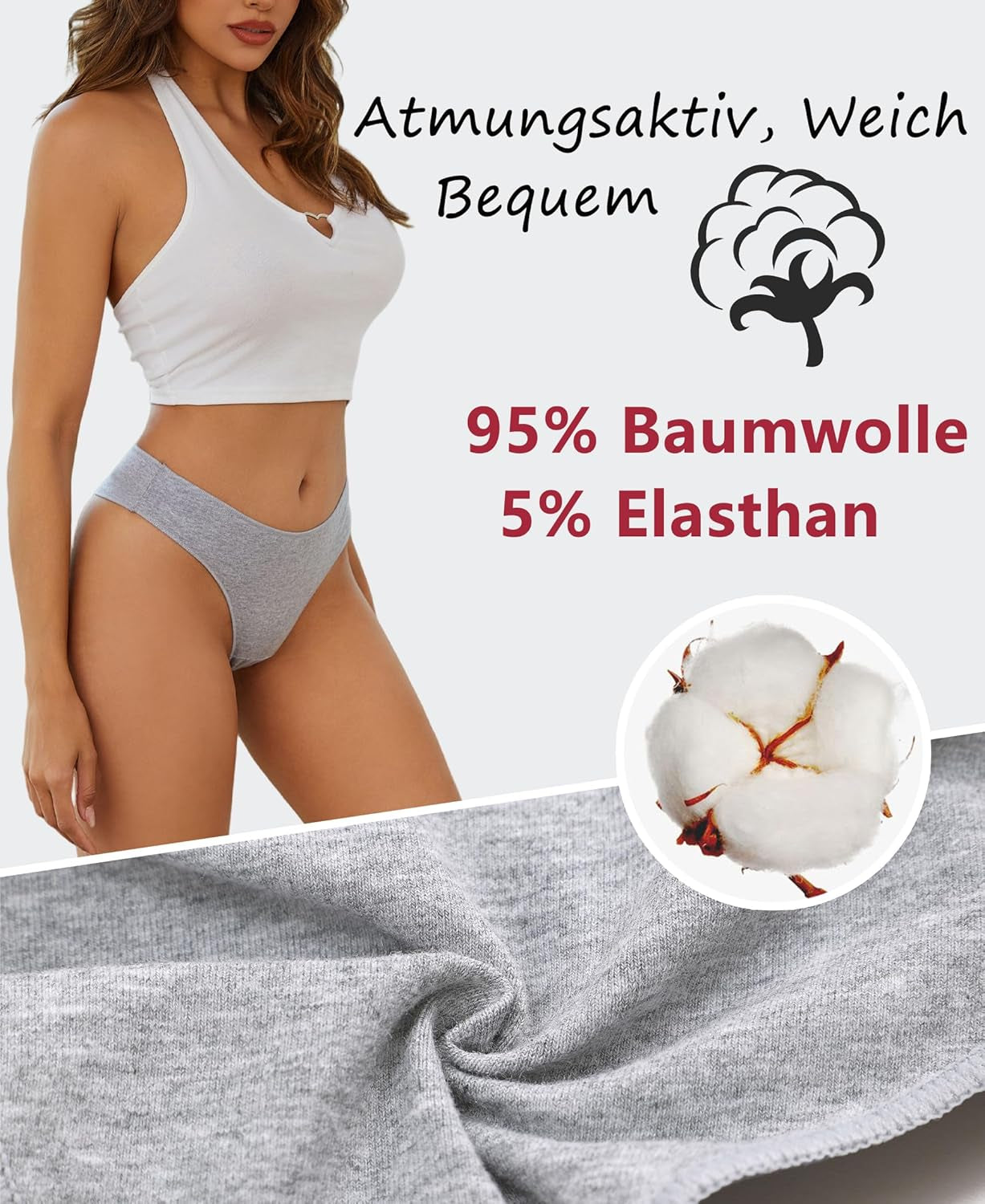 Beready String Tanga Damen Baumwolle Sexy Unterwäsche Frauen Set Unterhosen Damen Slips Mehrpack Atmungsaktiv Thong Bikini Pantys 6 Pack