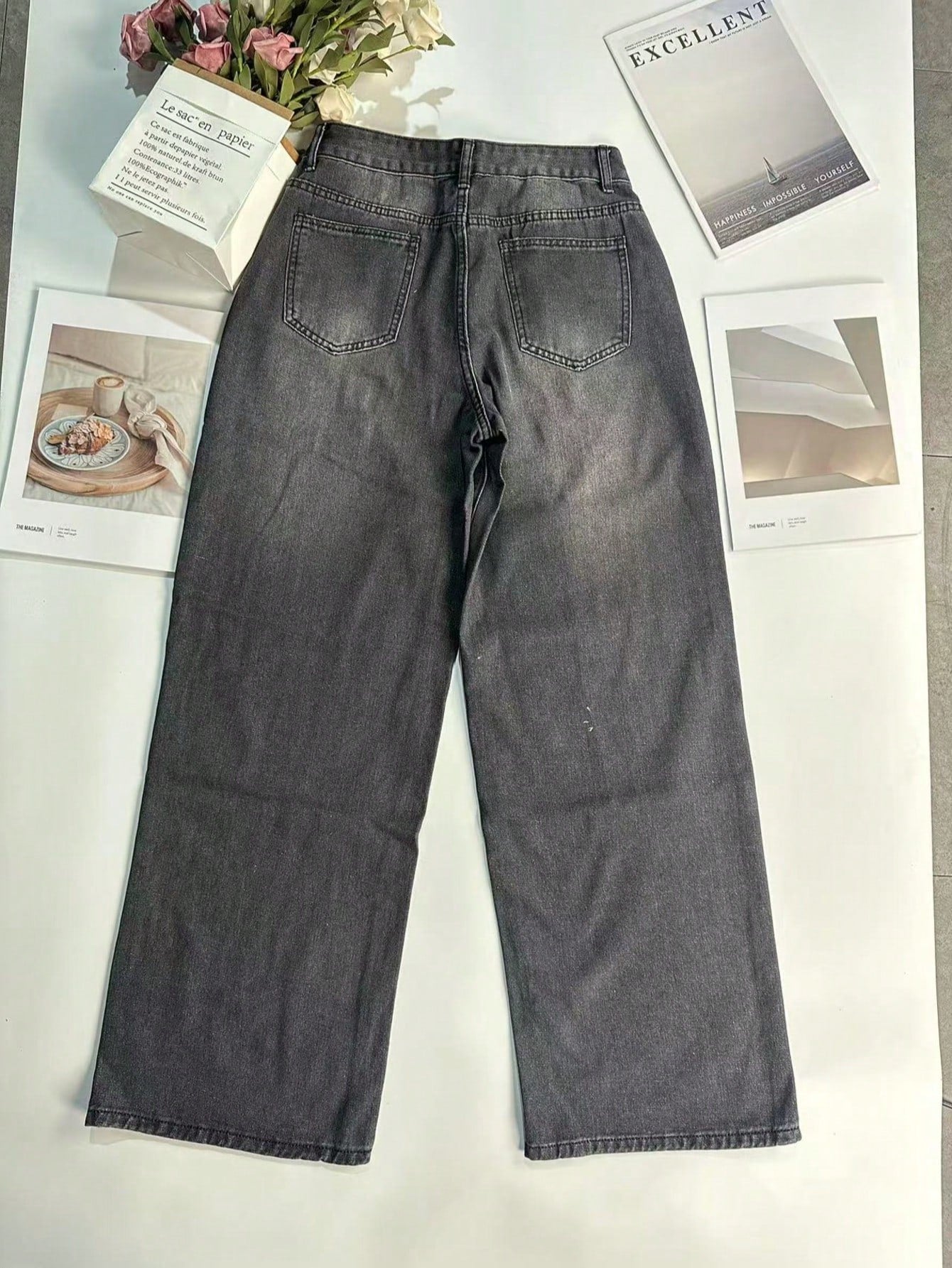 Women'S Y2K Washed Vintage Wide Leg Jeans, Casual Street Style, Autumn