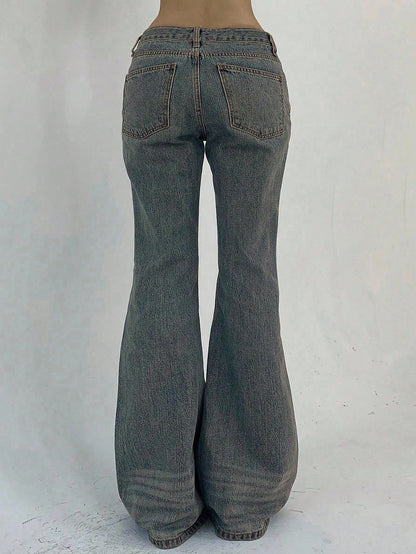 DAZY Women Casual Low-Rise Flare Leg Washed Denim Jeans Y2K Streetwear
