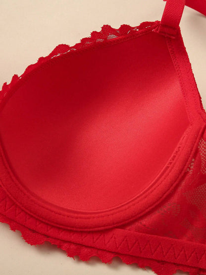 3Pcs/Set Valentine'S Day Lace Underwire Bra Set for Women