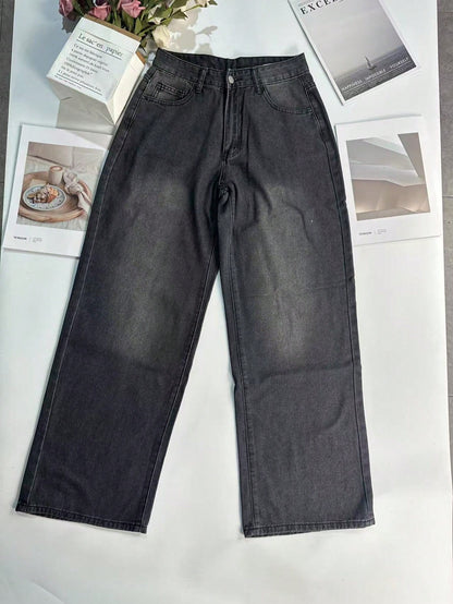 Women'S Y2K Washed Vintage Wide Leg Jeans, Casual Street Style, Autumn
