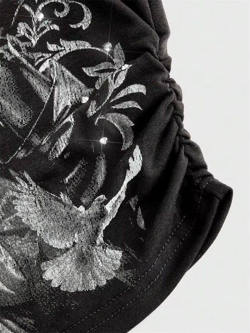 Women Gothic Print Tube Top Summer Y2K Clothes Sleeveless off the Soulder Crop Top Streetwear