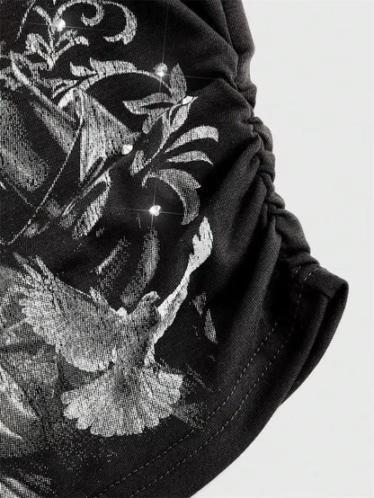 Women Gothic Print Tube Top Summer Y2K Clothes Sleeveless off the Soulder Crop Top Streetwear