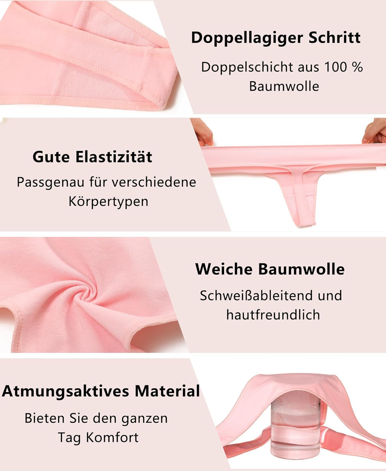 Beready String Tanga Damen Baumwolle Sexy Unterwäsche Frauen Set Unterhosen Damen Slips Mehrpack Atmungsaktiv Thong Bikini Pantys 6 Pack