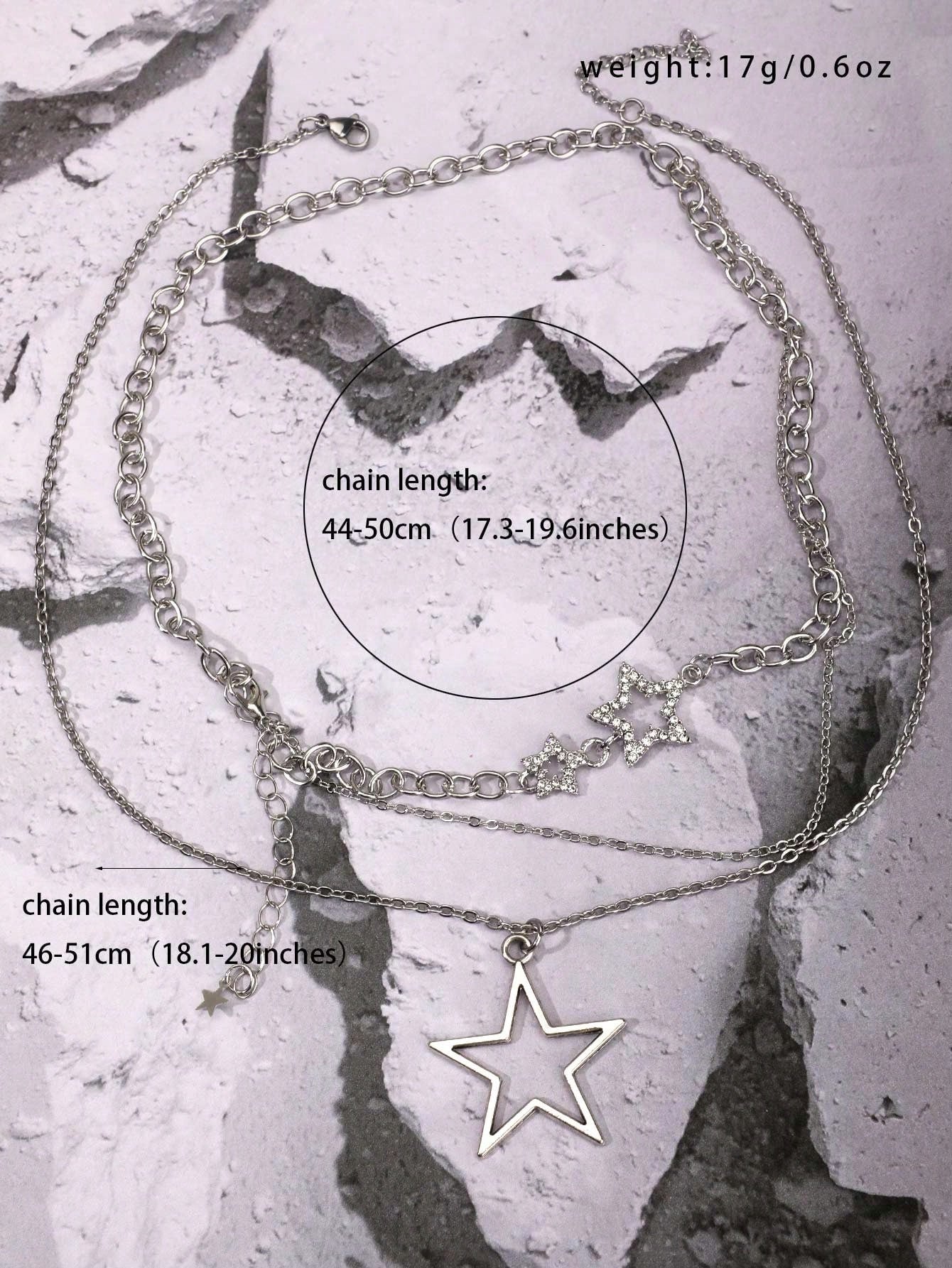 2Pcs/Set Double-Layered Necklace with Big Star Pendants, Fairy/Ins/Hip-Hop Style Collarbone Chain for Women, Y2K Jewelry