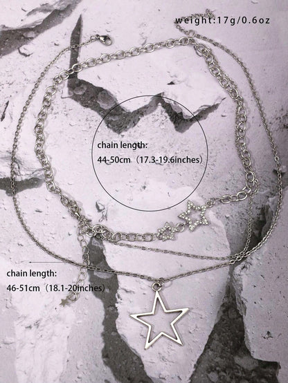 2Pcs/Set Double-Layered Necklace with Big Star Pendants, Fairy/Ins/Hip-Hop Style Collarbone Chain for Women, Y2K Jewelry