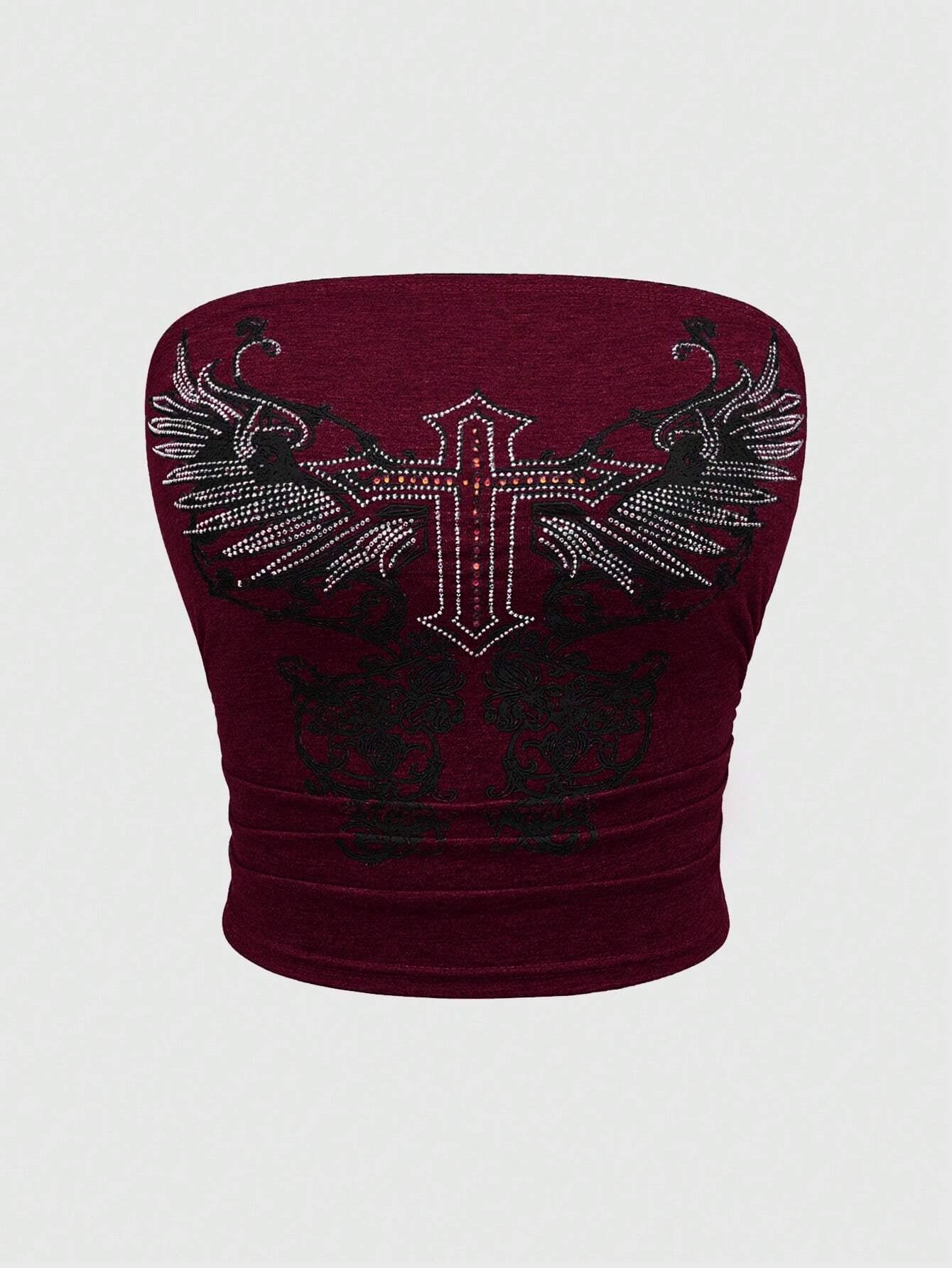 ROMWE Grunge Punk Kpop Studded Star-Printed Tube Top for Women