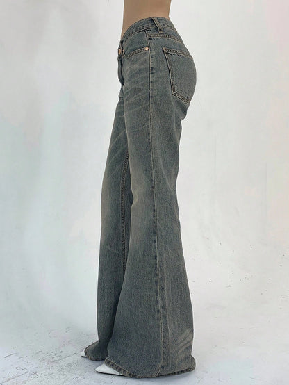 DAZY Women Casual Low-Rise Flare Leg Washed Denim Jeans Y2K Streetwear