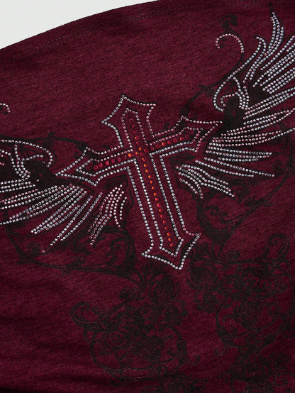 ROMWE Grunge Punk Kpop Studded Star-Printed Tube Top for Women