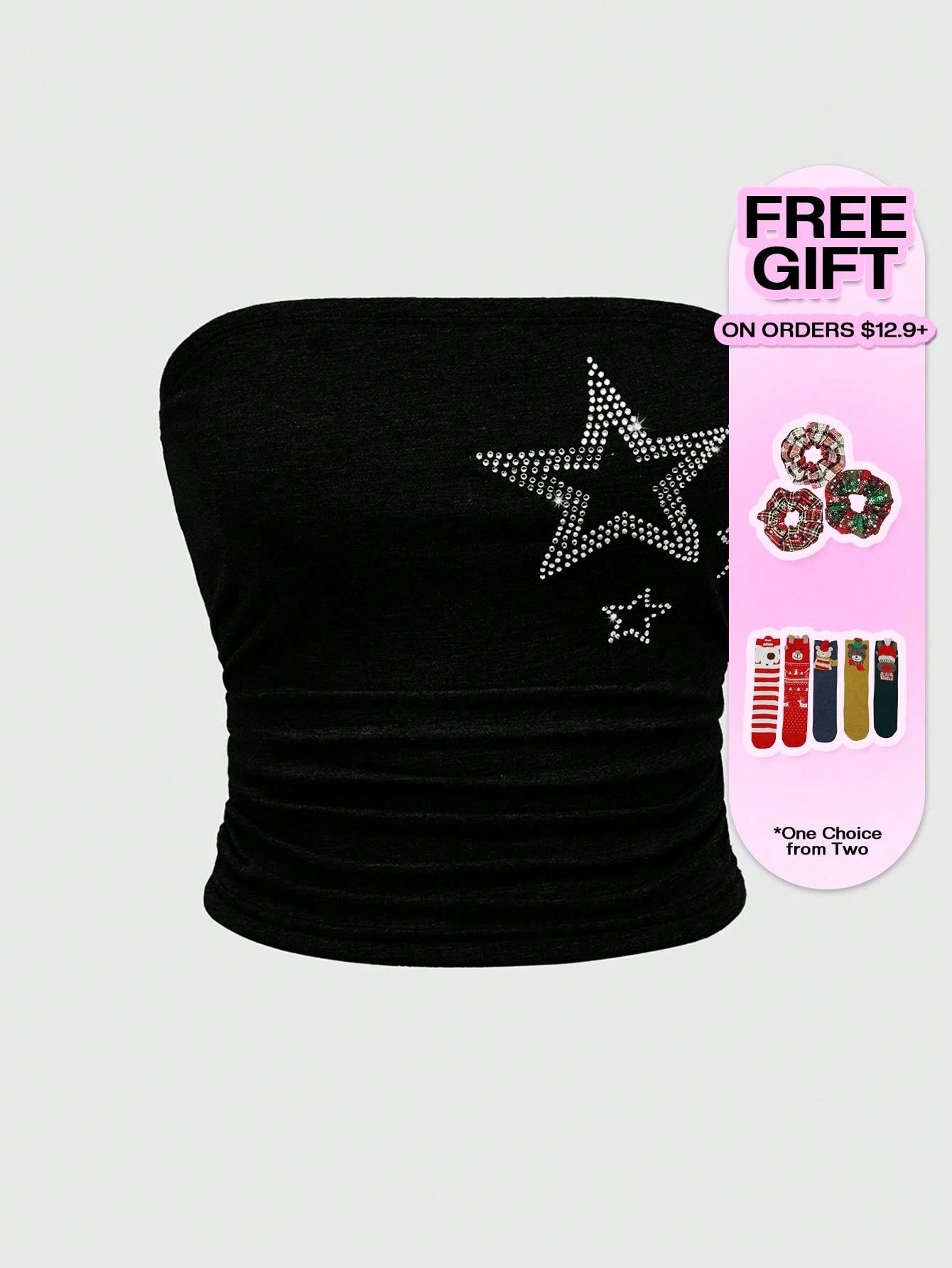 ROMWE Grunge Punk Gyaru Strapless Black Star Print Rhinestone Women Top, for Carnival